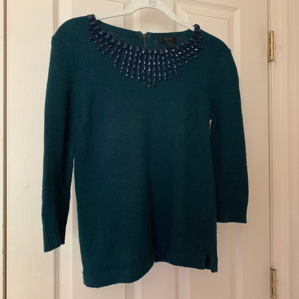 JCrew Forest Green Sweater with beading work